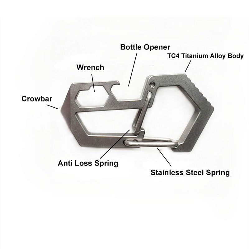 EDC Titanium Alloy Multi Tools Keychain Carabiner Bottle Opener Crowbar Tool