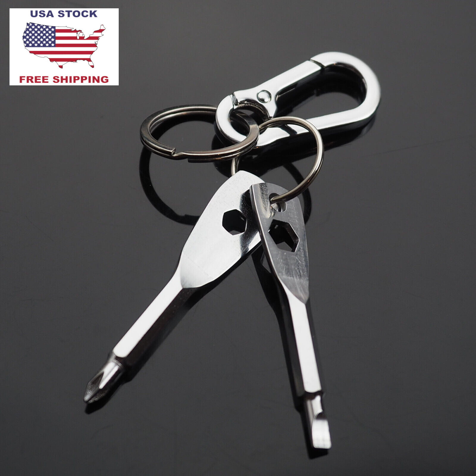 Screwdriver Keychain Set EDC Pocket Tool Hex Nut Wrench Key Ring Carabiner Clip