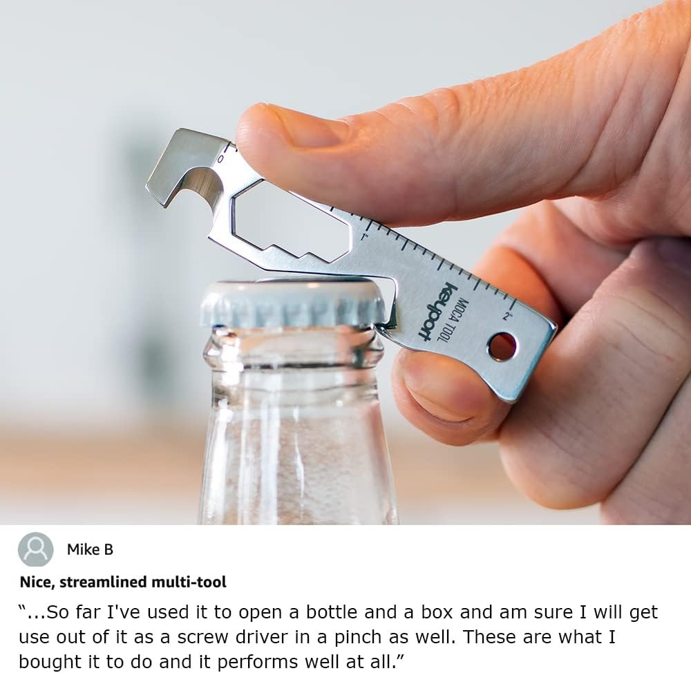 MOCA 10-In-1 Keychain Multitool (Stainless) | EDC Multi Tool: Pry Bar, Bottle Op