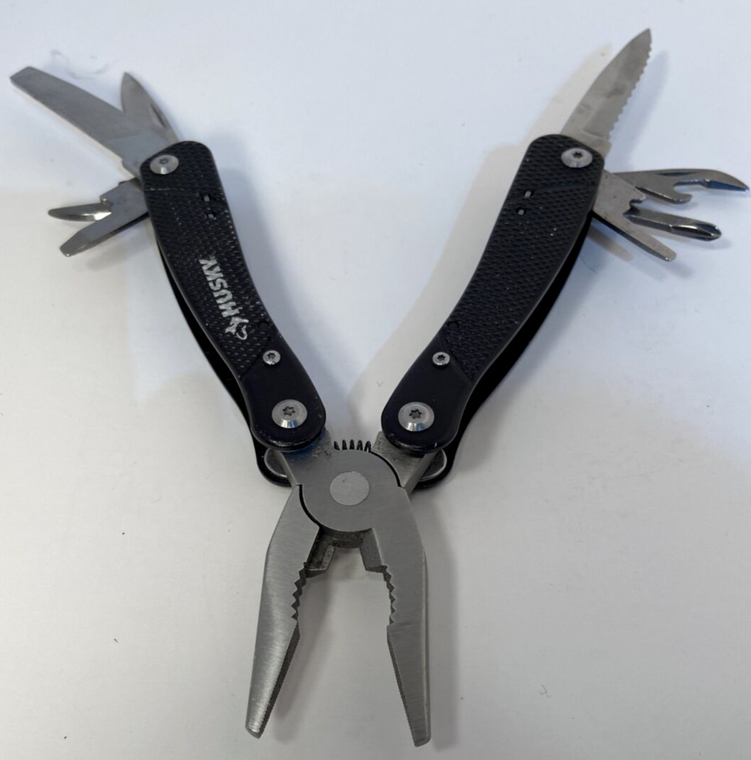 Husky 10 in 1 Folding Pocket Multi Tool Kit Stainless Pliers Knife File – Black