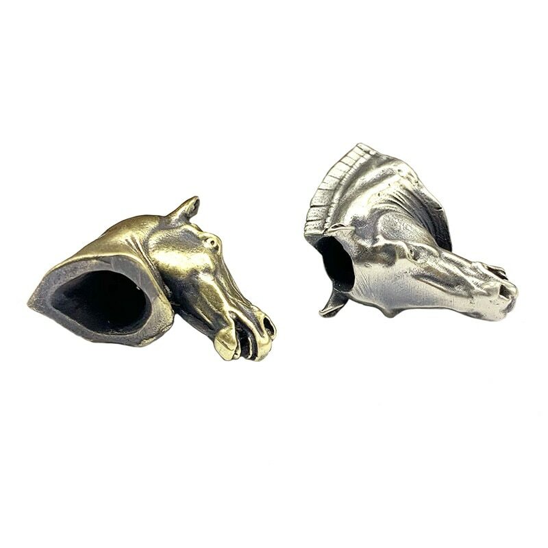 Brass Zodiac Horse Head Keychain Pendant Umbrella Rope Knife Bead EDC Pendant