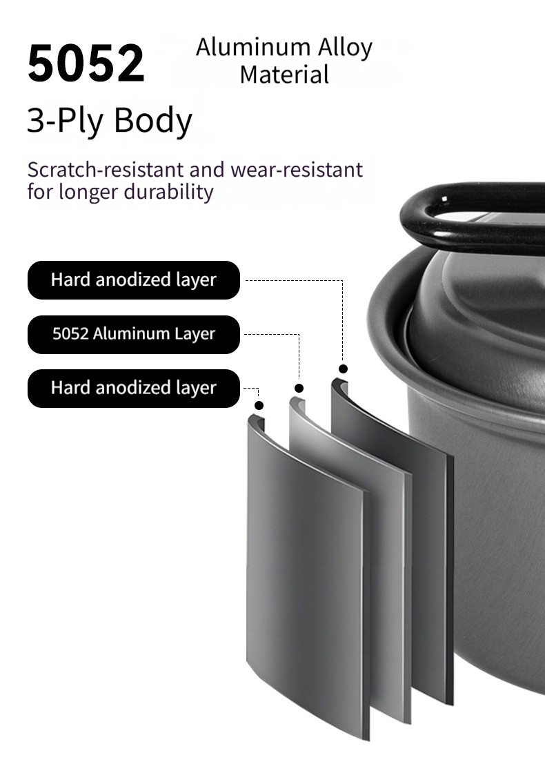 Outdoor aluminum alloy camping pot equipment, complete set of cooking utensils