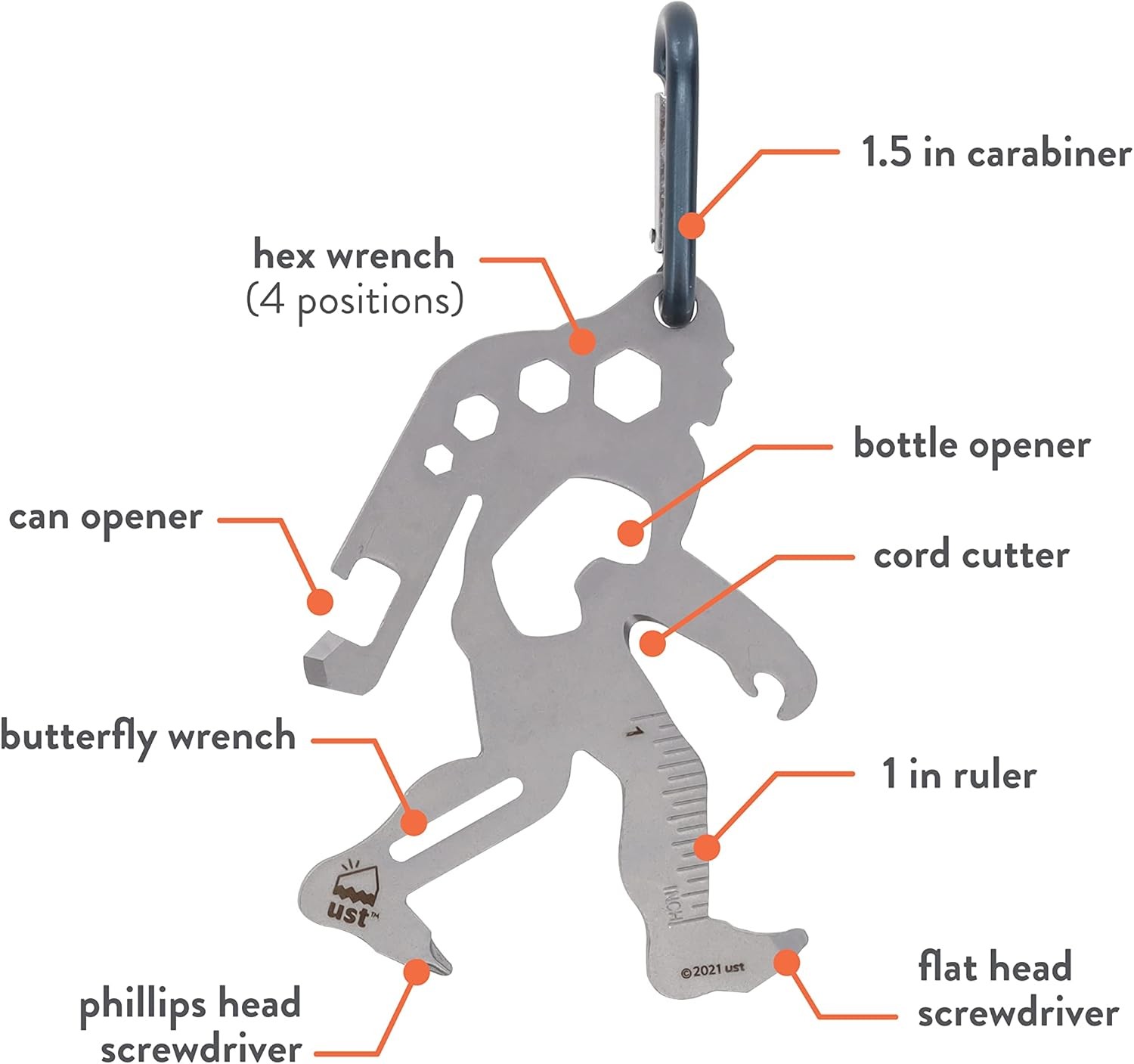 Tool-A-Long Multi-Tool Carabiner Stainless Steel for Camping Hiking Survival