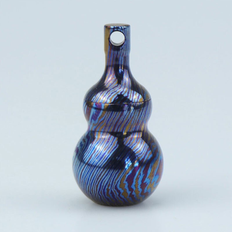 New Titanium Timascus Waterproof Pill Container Gourd Box Keychain Pendant EDC