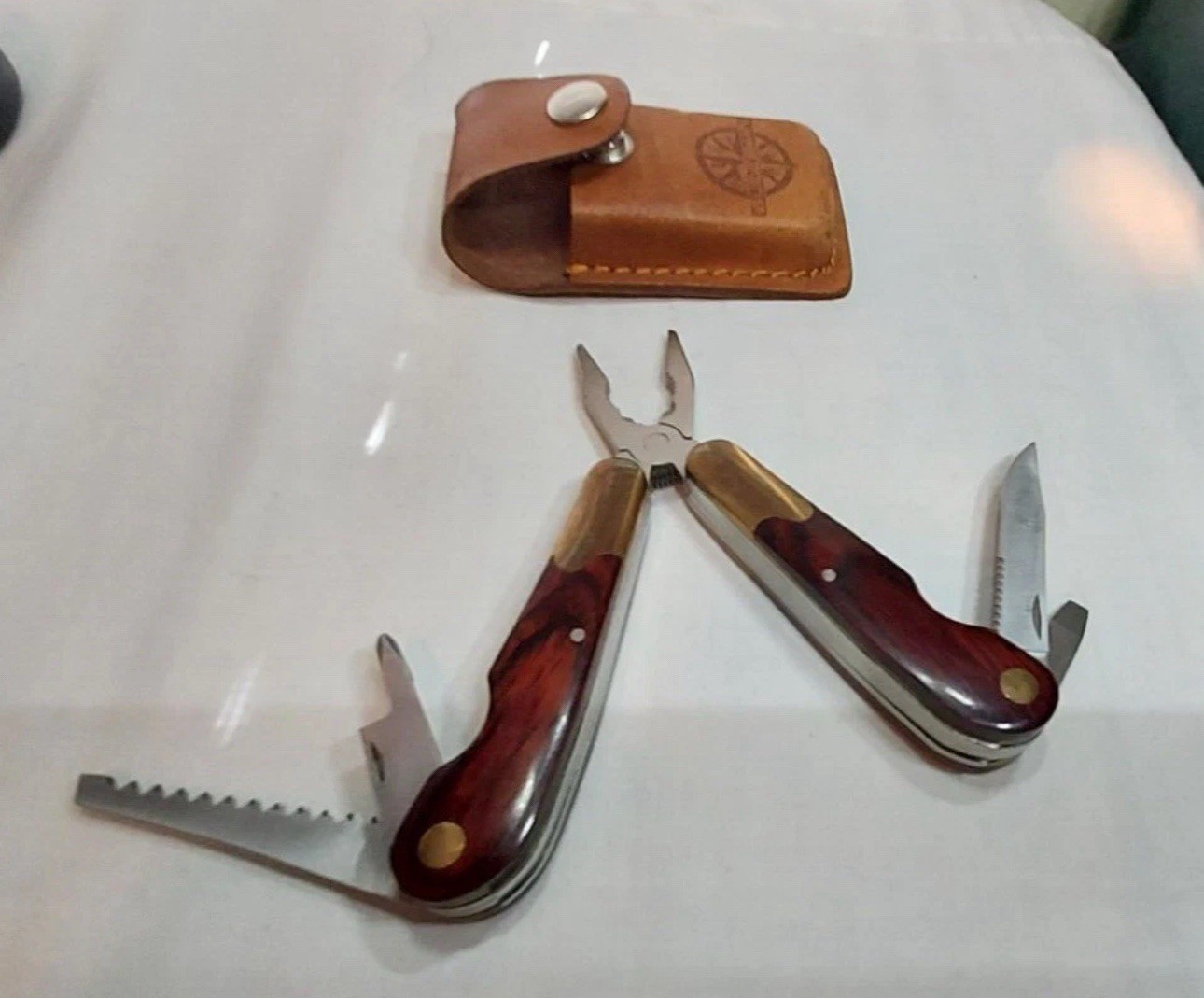 Guidesman Multi-Tool,Pliers & More,Leather Belt Sheath Rosewood & Brass