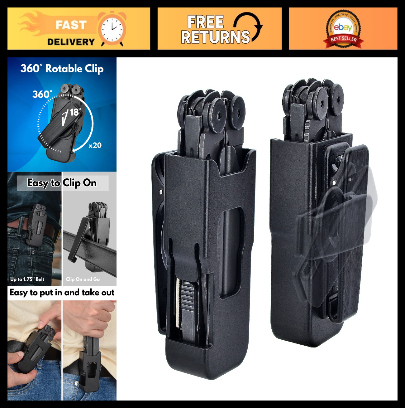 Sheath for Multi-Tool, 360° Rotatable Clip Case, Easy Clip-On Holster for 1.75″