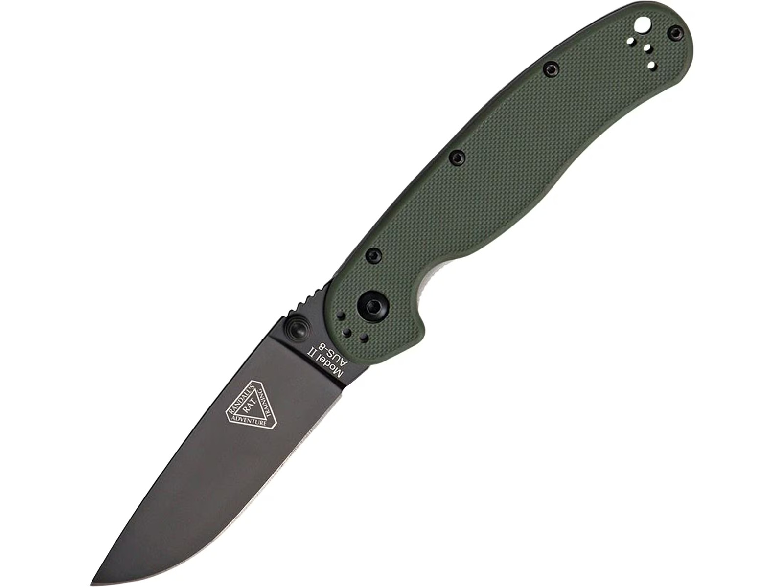 Ontario RAT 2 Pocket Knife 3″ Drop Point AUS-8 Black Blade G-10 Handle OD Green