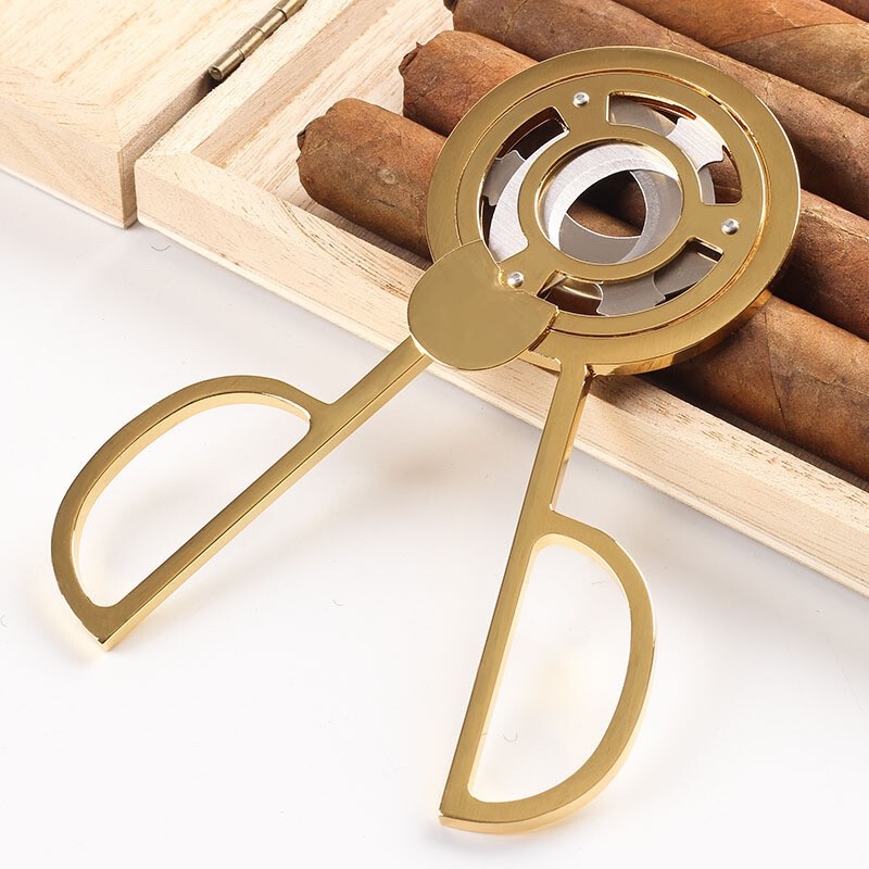 Gold Steel Cigar Round Cigar Cutter Cutting Scissors