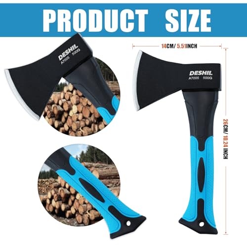 10″ Outdoor Hatchet Carbon Steel Camping Axe Fiberglass Handle Blue Tool