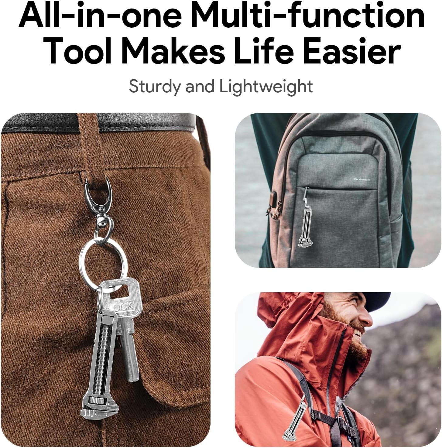 1/3x Compact Titanium Hiking Multitool Mini Multitool Wrench Opener Keychain USA