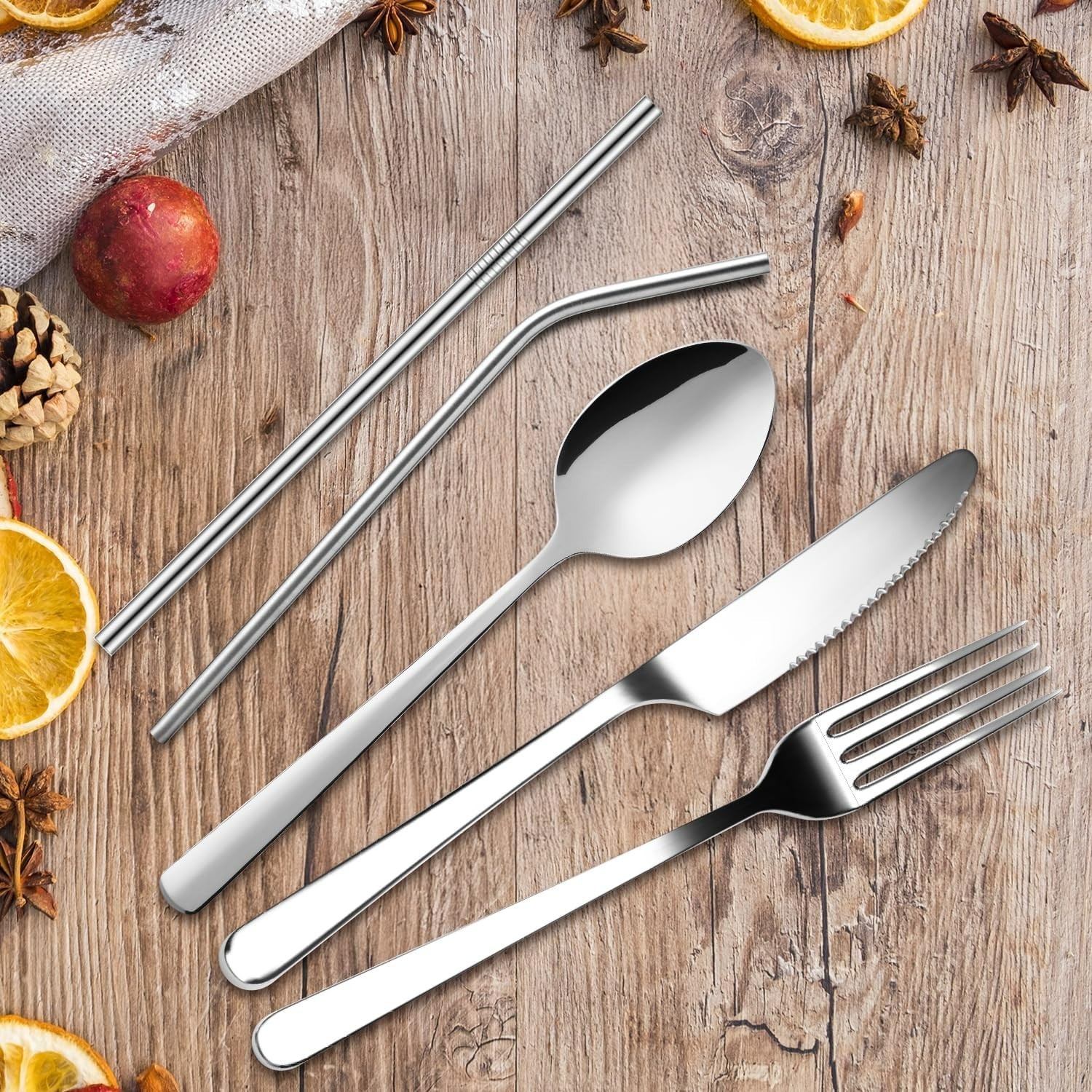 Stainless Steel Portable Cutlery Set with Bag Travel Camping Flatware 7pcs Set