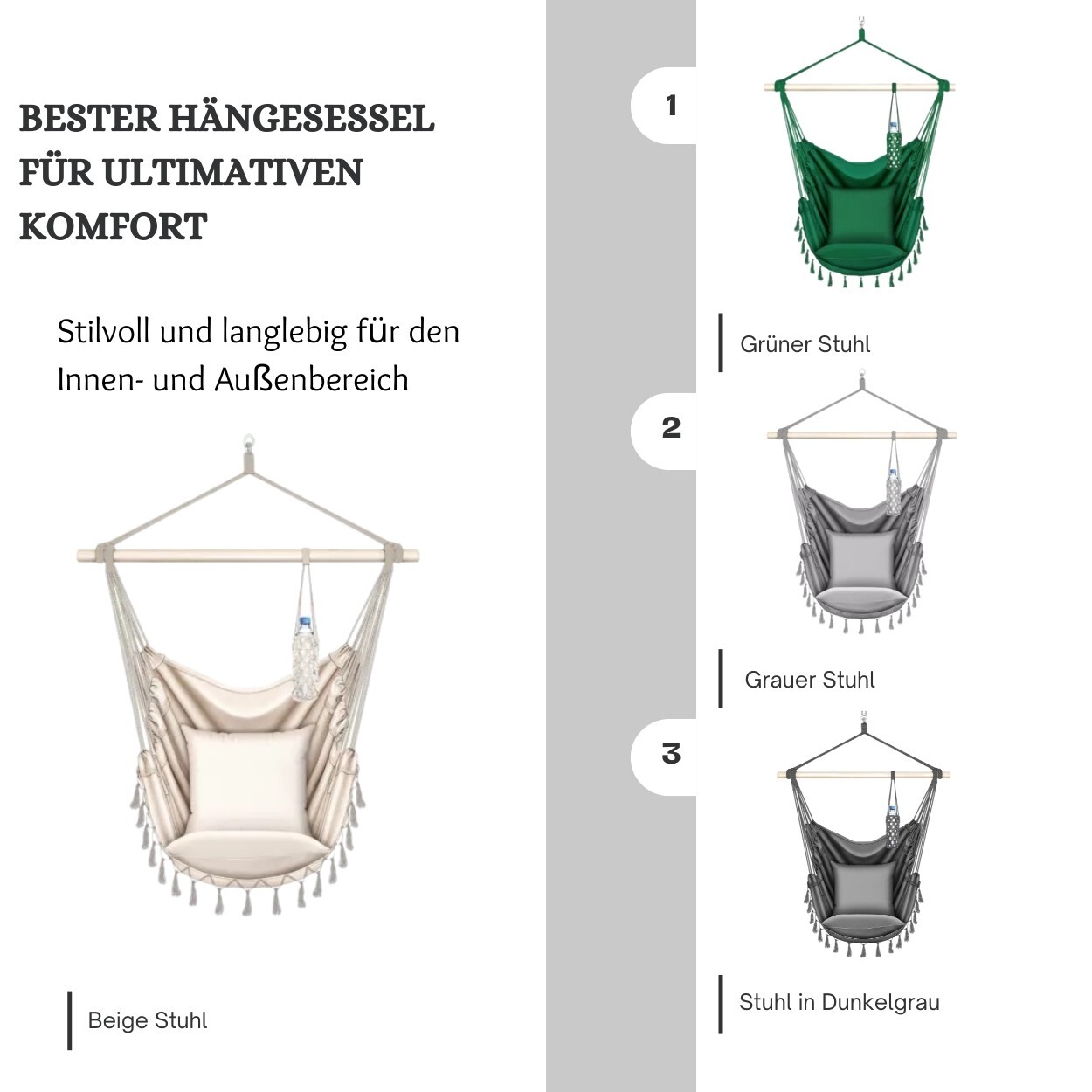 Hanging Chair with 2 Cushions – Comfortable Hanging Chair & Relax Swing for Indoor & Out