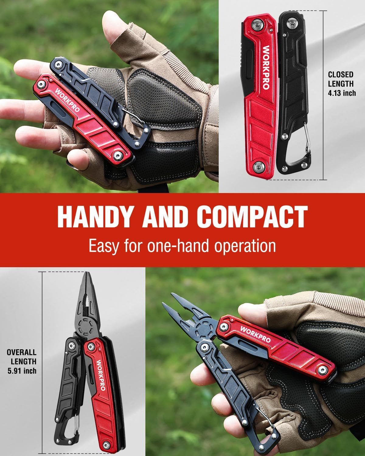 WORKPRO Multitool-11 in 1 Multitool Pliers with Pocket Clip and Sheath-EDC Multi
