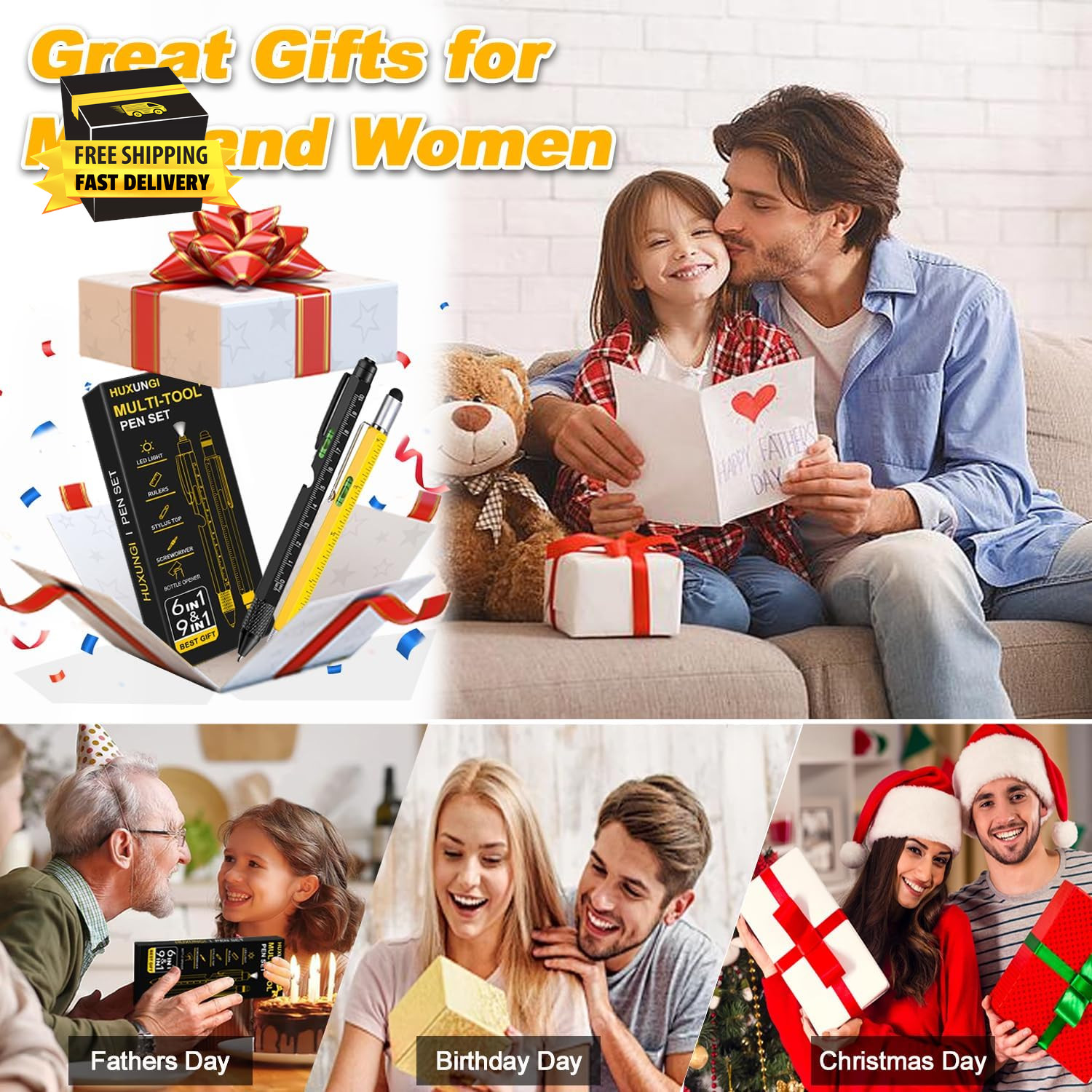 Multi Tool Pen Set,Pen for Men Dad Gifts from Daughter Son,9 in 1 Multitool Pen