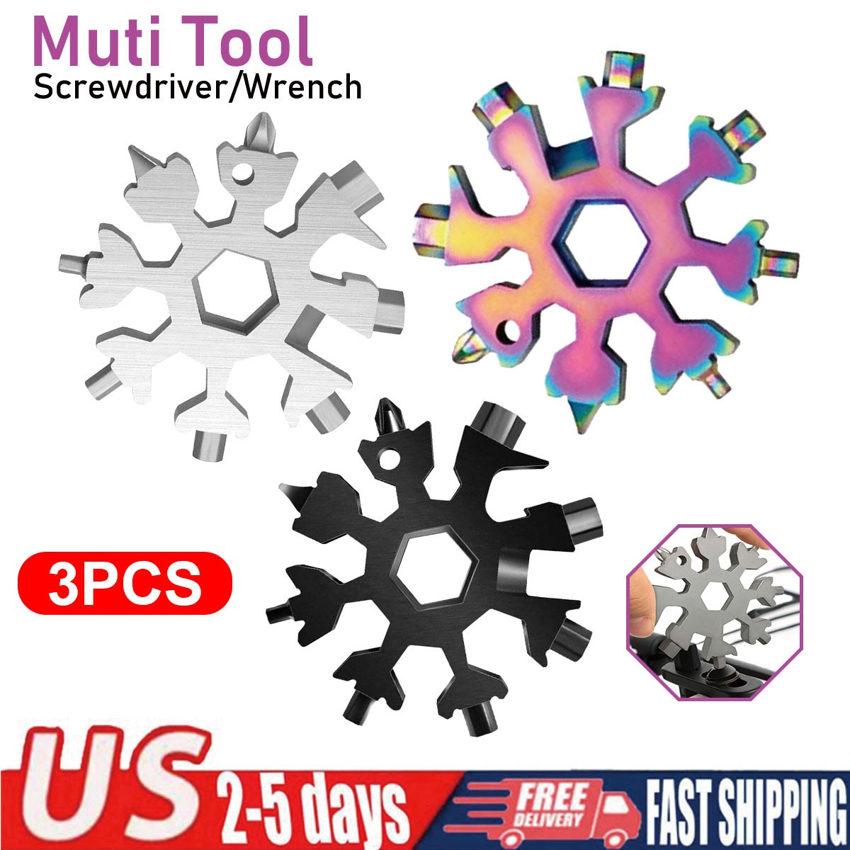 18 in 1 Snowflake Multi Tool, Phillips Flat Screwdriver Kit/Wrench/Bottle Opener