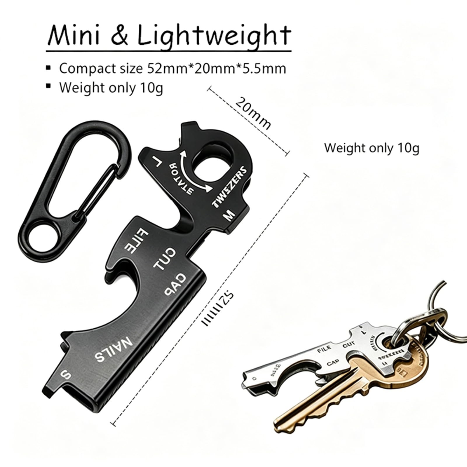 8-in-1 EDC Multi-Tool Keychain with Carabiner Clip, Heavy Duty Pocket Tool wi…