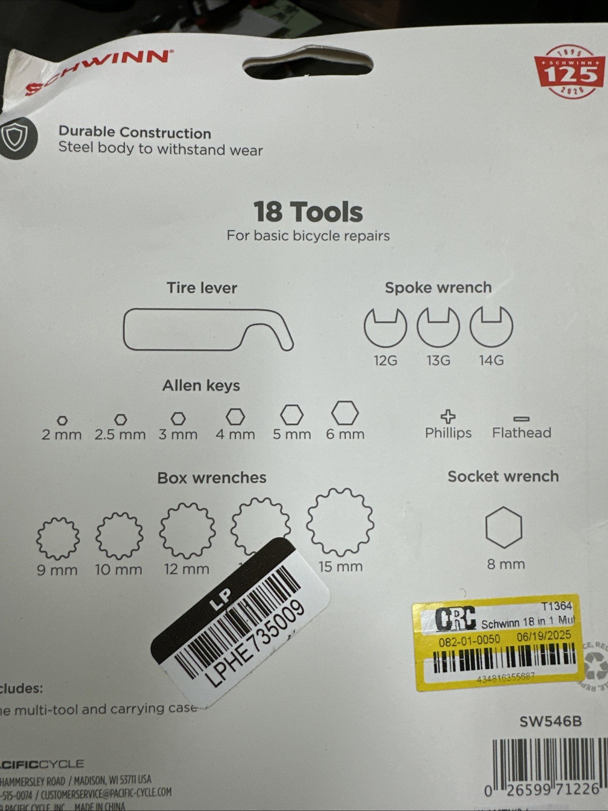 Schwinn Bike 18 in 1 Multi-Tool Bicycle Repair Tire Lever Allen Keys Wrenches