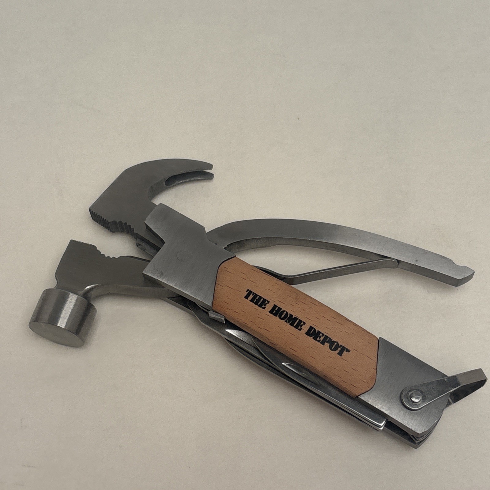 The Home Depot Wood Branded Mulitool Hammer Pliers Knife Saw File DIY Hunt Camp