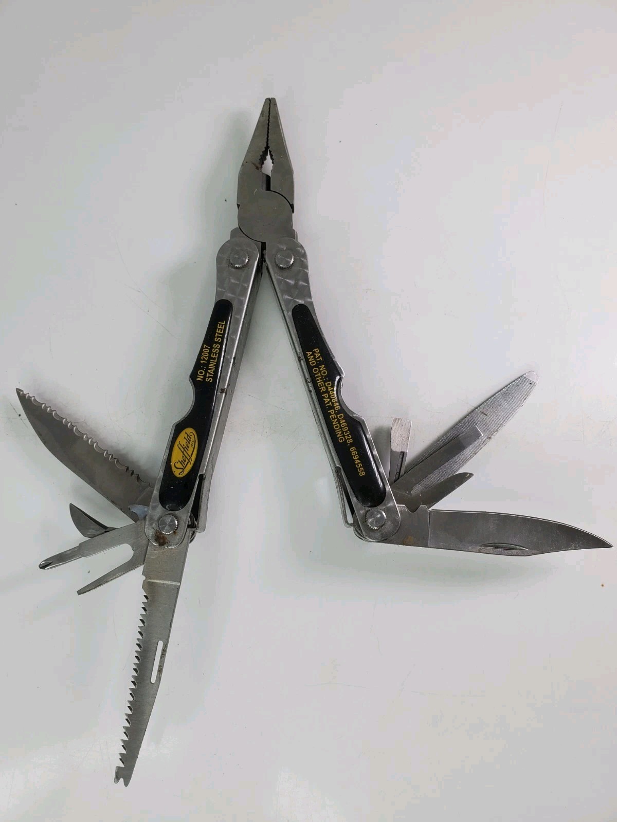 Sheffield Mfg Stainless Steel No. 12000 Folding Multi-tool W Belt Loop Case