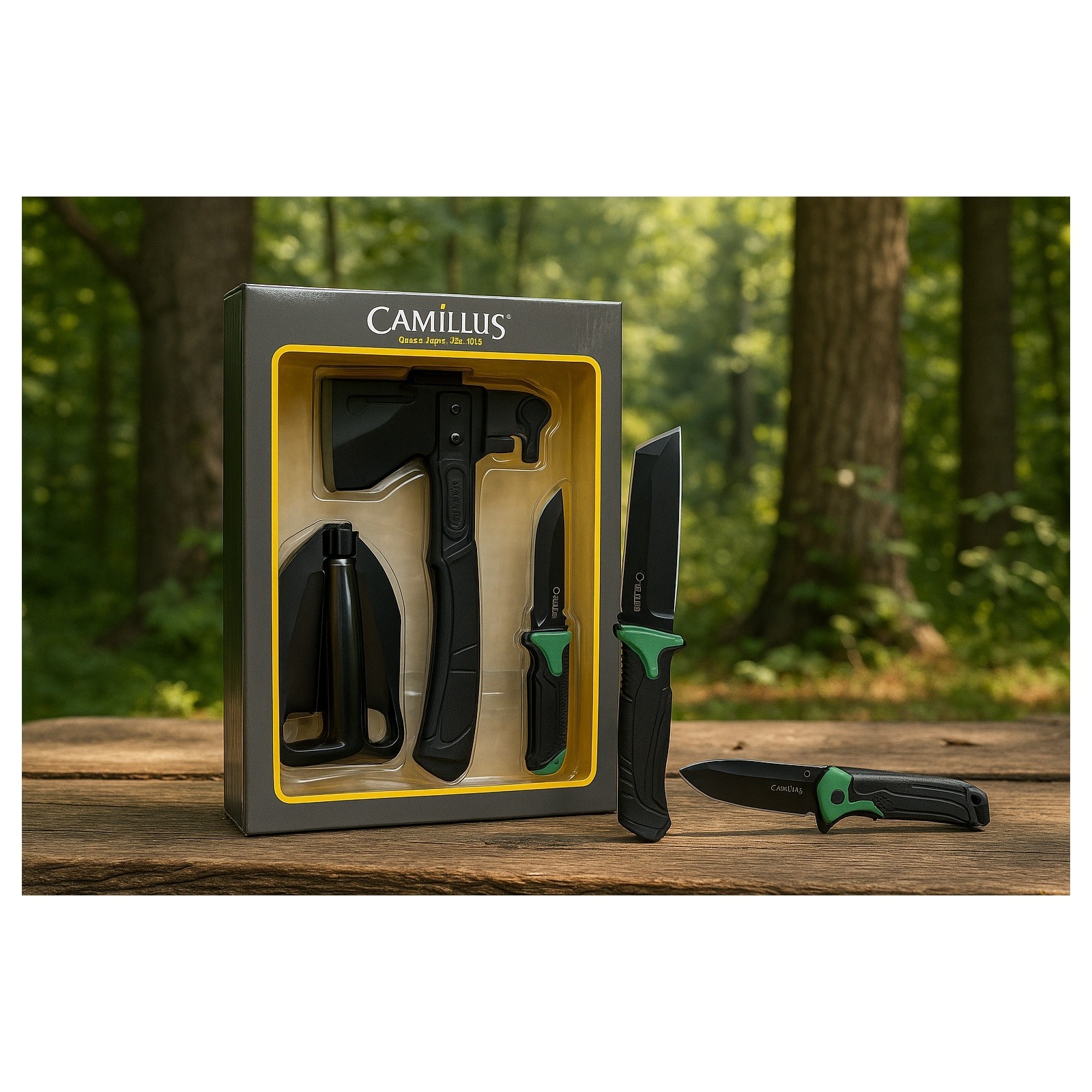 Camillus CAM-18001 3pc Camp Tool Kit Hatchet Knife Folding Shovel Outdoor