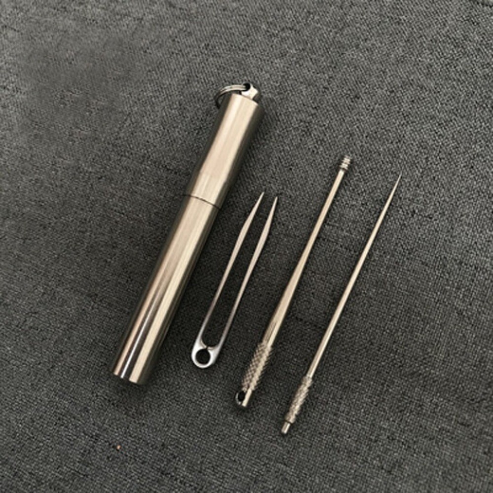 Titanium Alloy Toothpick Earpick Mini Tweezer Portable Container Multi Tool EDC