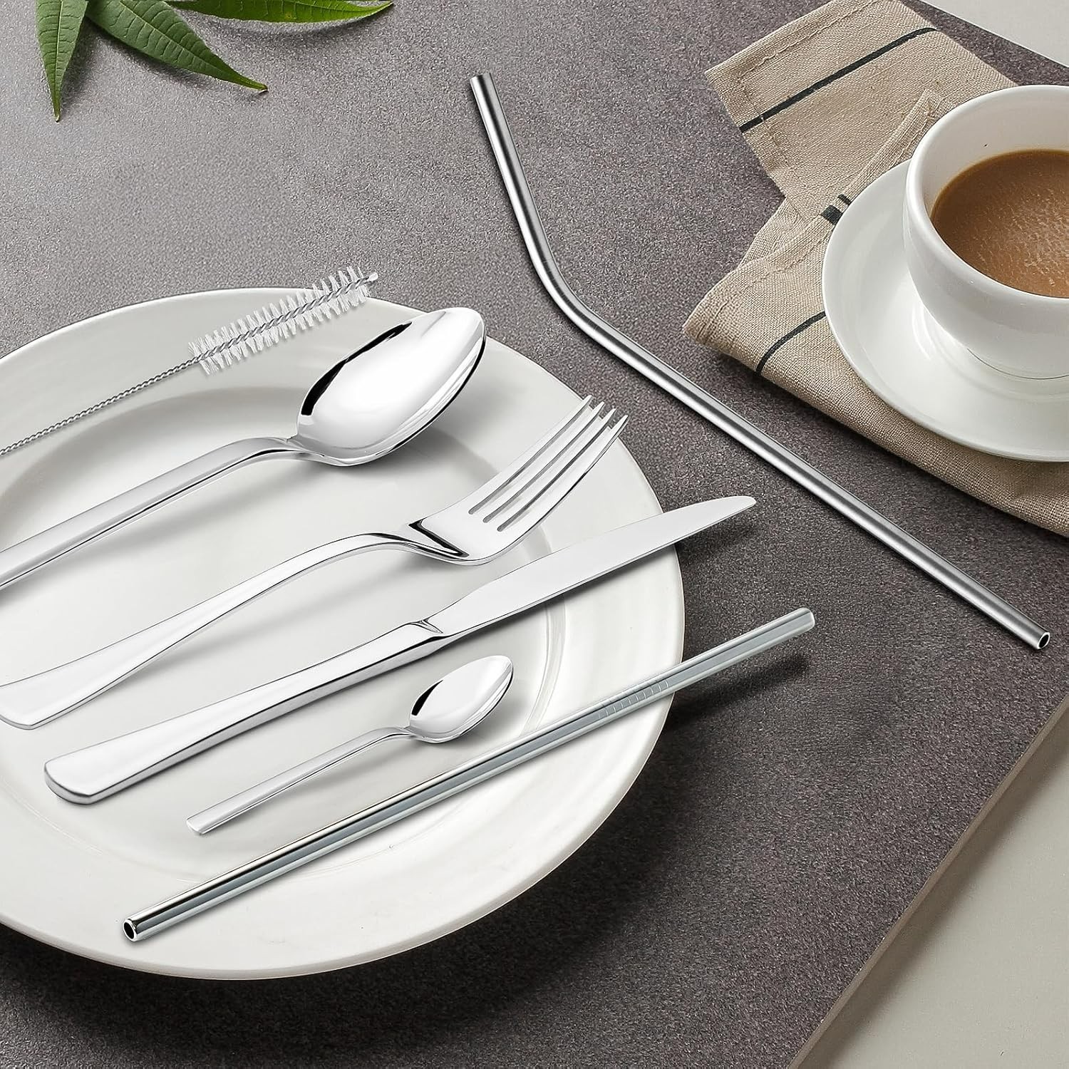 Stainless Steel Portable Cutlery Set with Bag Travel Camping Flatware 7pcs Set
