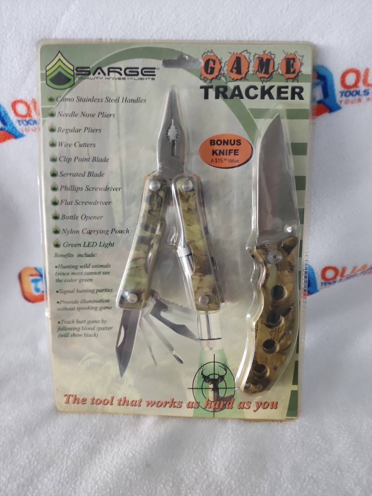 New Sarge SK-110 Game Tracker Camo Multi-Tool & Bonus Knife with Pouches