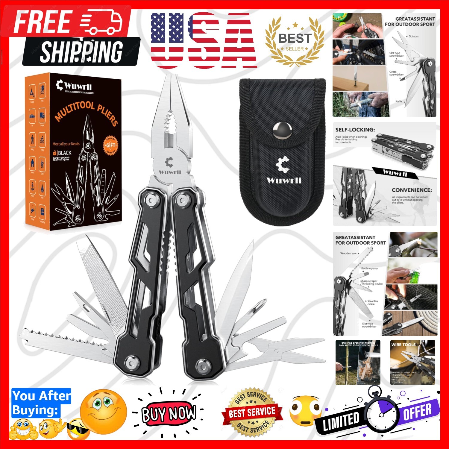 All-in-One Stainless Steel Multitool – 16 Tools for Ultimate Outdoor Adventure