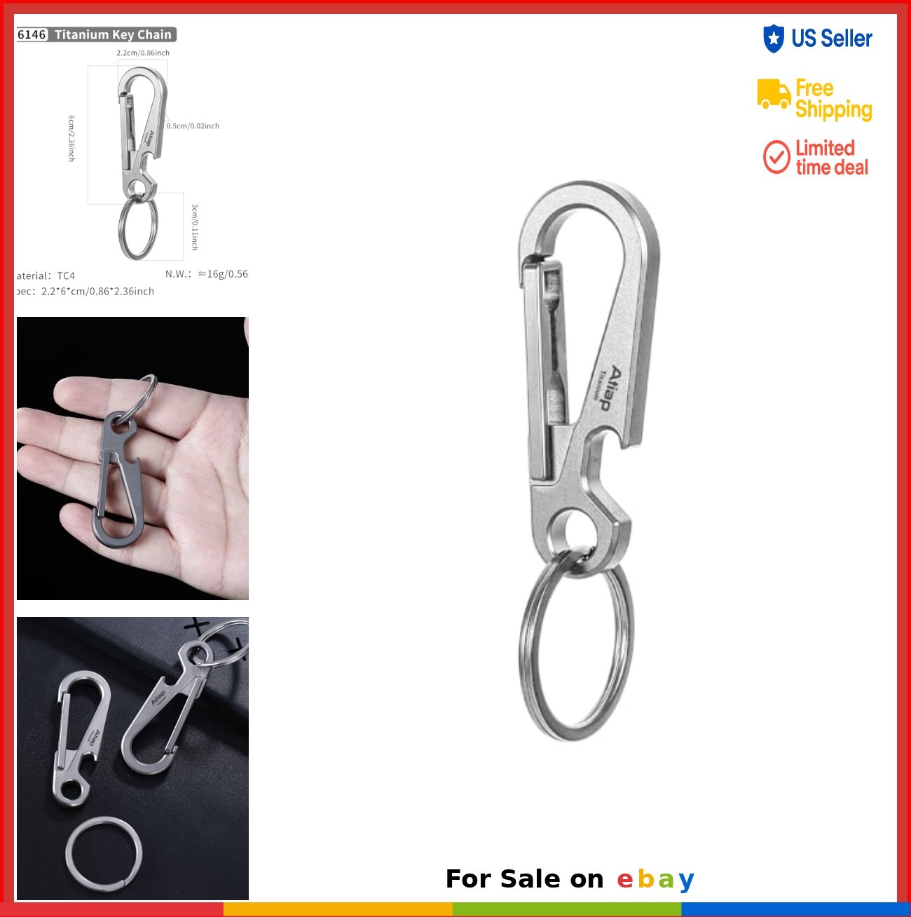 Titanium Keychain Quick Release Bottle Opener EDC Tool Lightweight 14g Camping