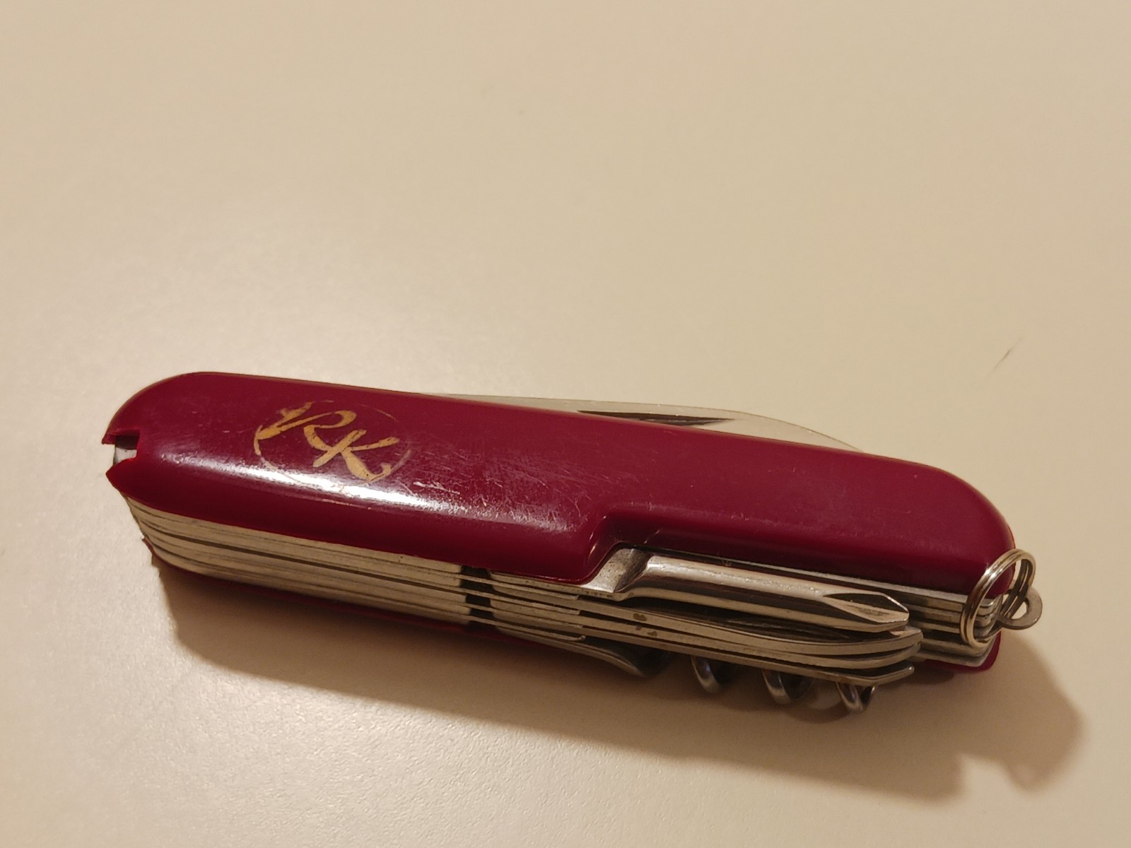 RK Logo Pocket Knife Multi-tool Stainless Steel Red Handle Camping Utility EDC