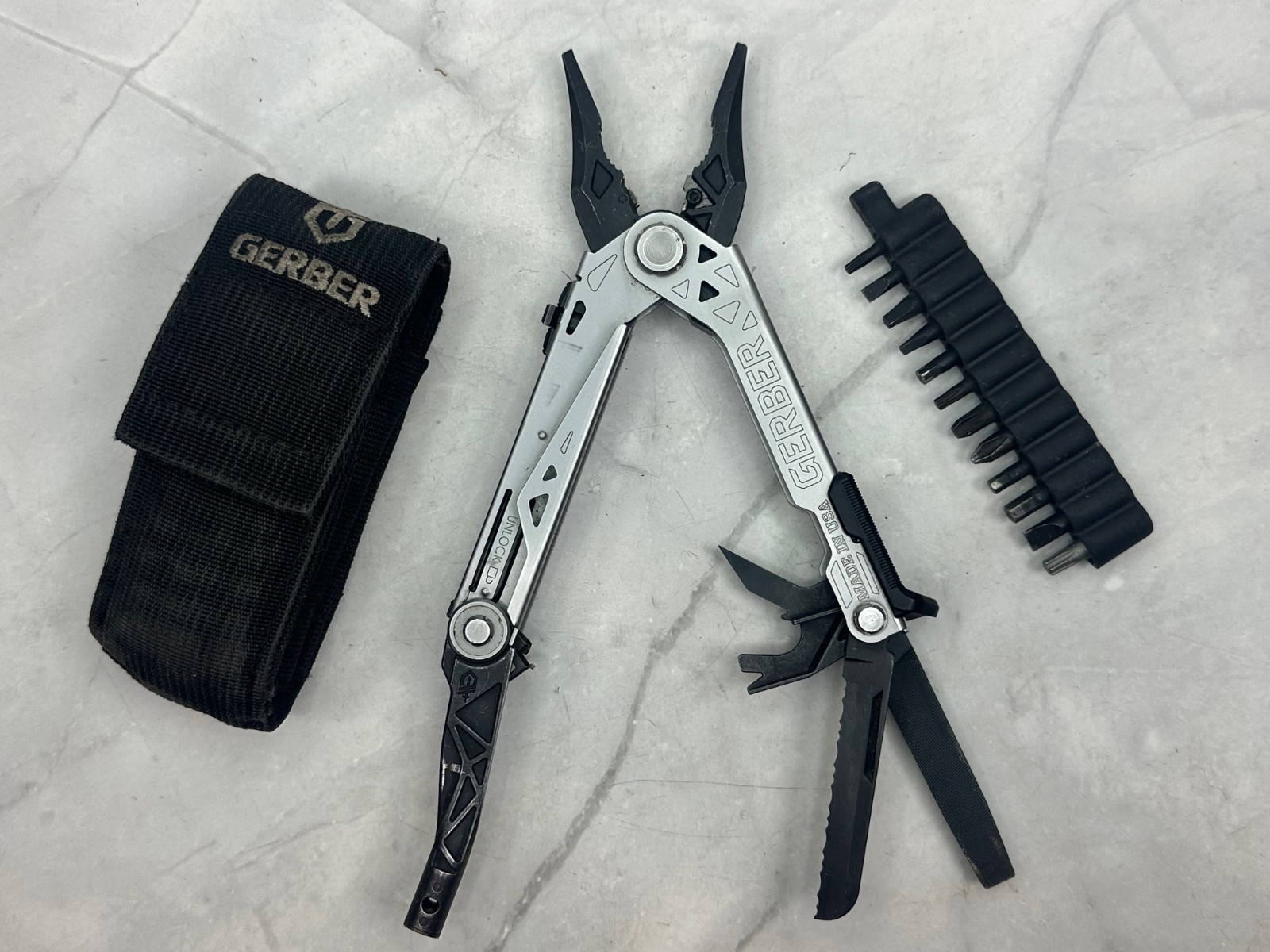 Vintage Gerber USA 0871216A Sliding Jaw Folding PST Multi Tool w/Sheath & Bits