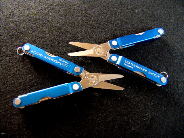 LEATHERMAN MICRA MULTI TOOLS-BLUE-SHARPER IMAGE-PRE OWNED-EXCELLENT-LOT OF 2