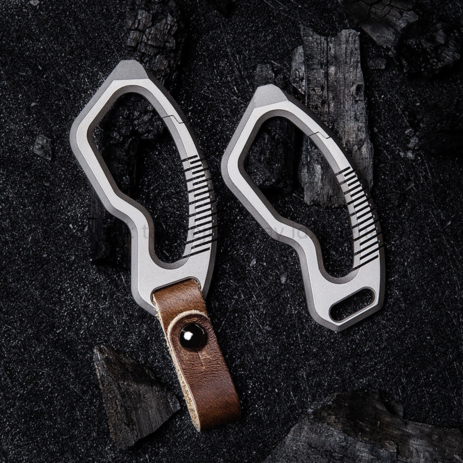 NewTitanium Alloy + Leather Keychain Carabiner Waist Hanging Pendant EDC Crowbar