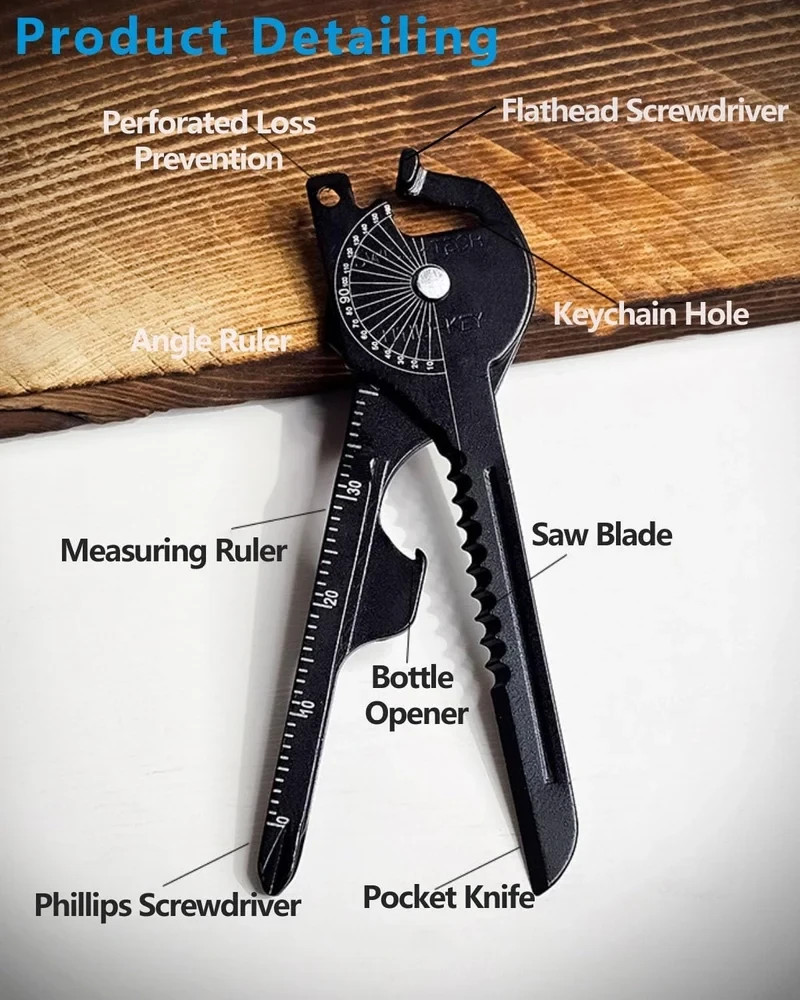 8-in-1 Multifunctional Keychain Folding Pliers Screwdriver Bottle Opener, Black
