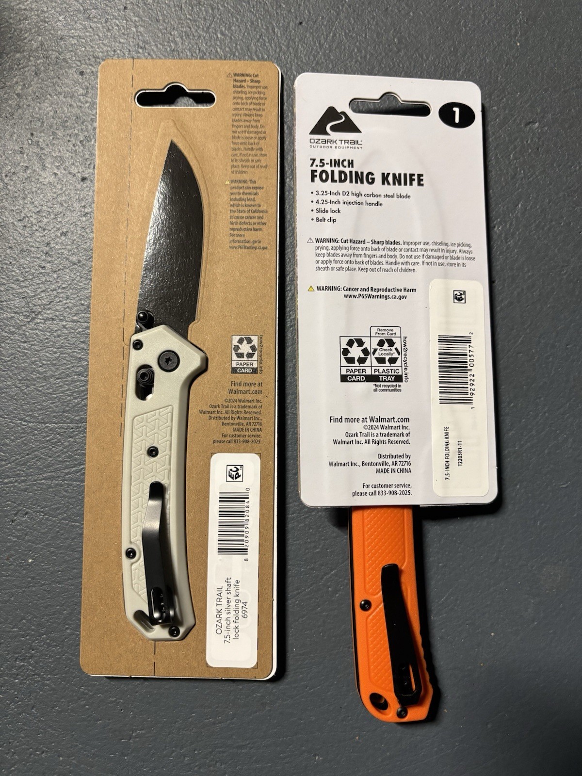 2 OZARK TRAIL 7.5” Folding Knives D2 Camping Hiking Fishing