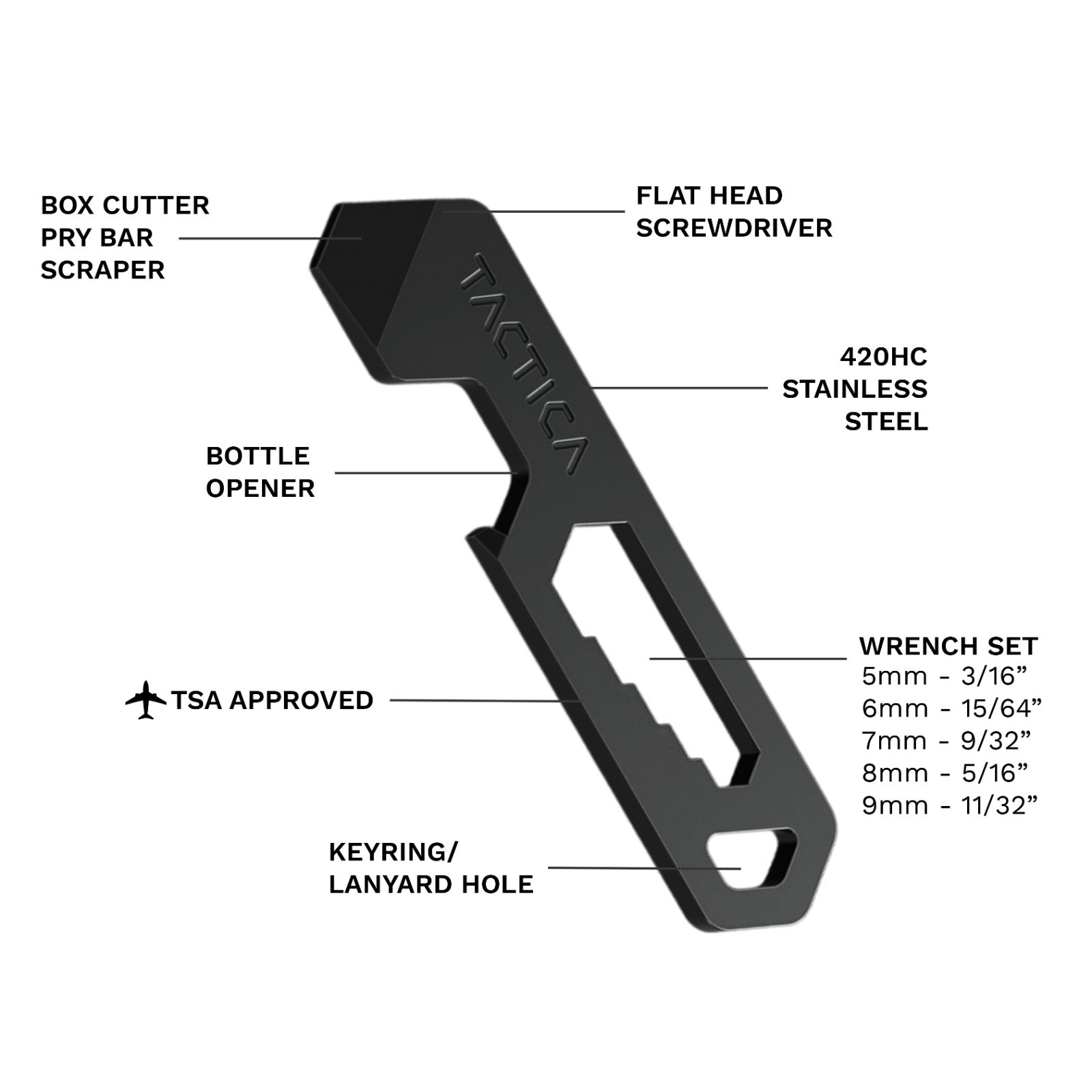 Tactica M.005 Micro Tool 6-in-1 Stainless Steel EDC Pry Bar Keychain Multitool