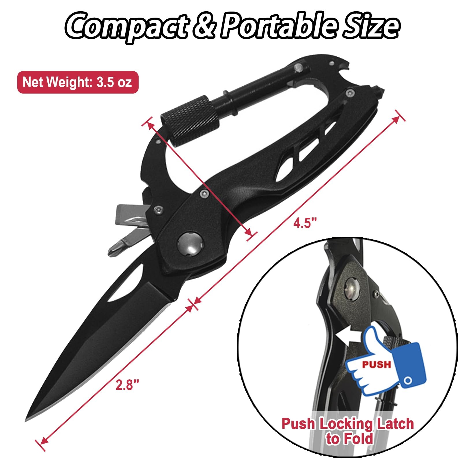 Carabiner with Knife, Multitool Carabiner Pocket Knife, Folding Sharp Knives, St