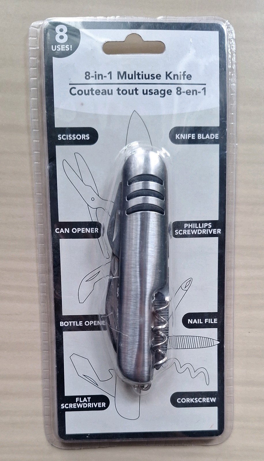 Pocket Knife Multi-use 8 functions in 1 Handy Jack Knife for Camping or Purse