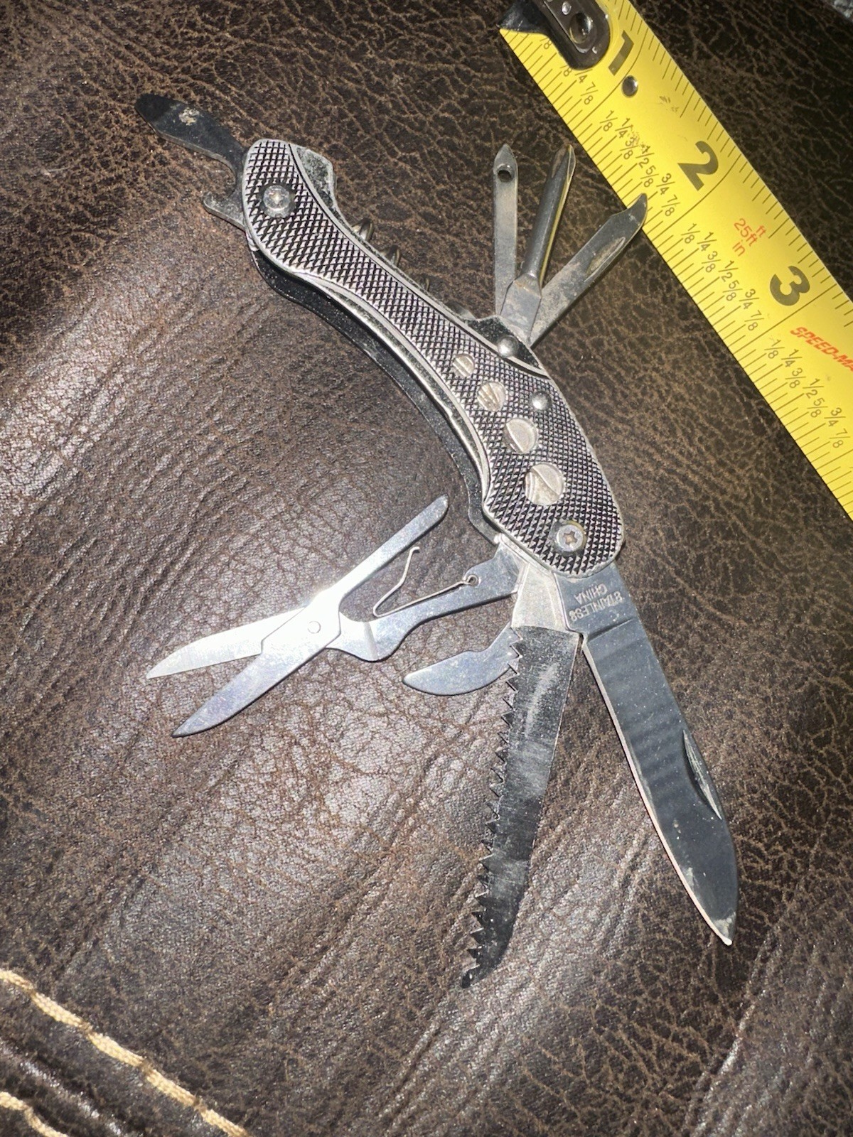 Stainless Steel Multi-Tool Pocket Knife, Saw, Scissors + More Set Silver Black
