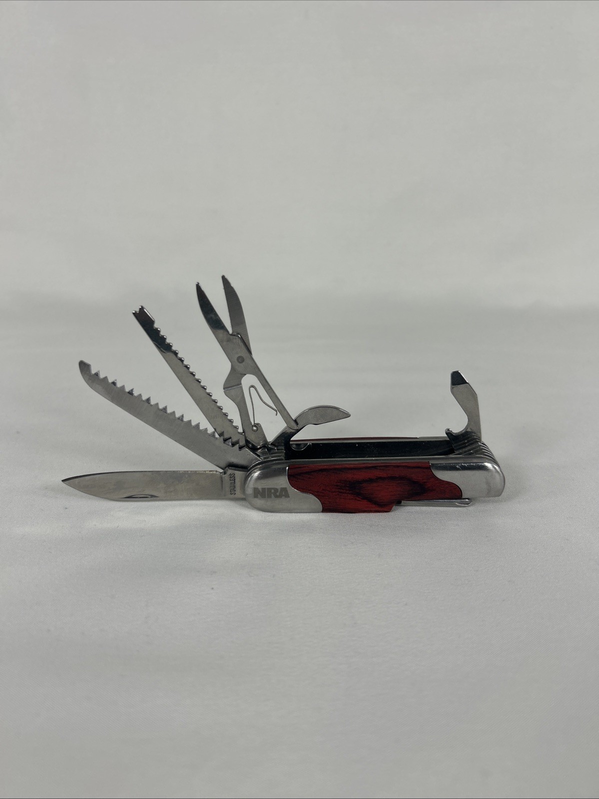 NRA Multi Tool Pocket Knife – Wood Handle & Stainless Steel – Corkscrew/Scissors