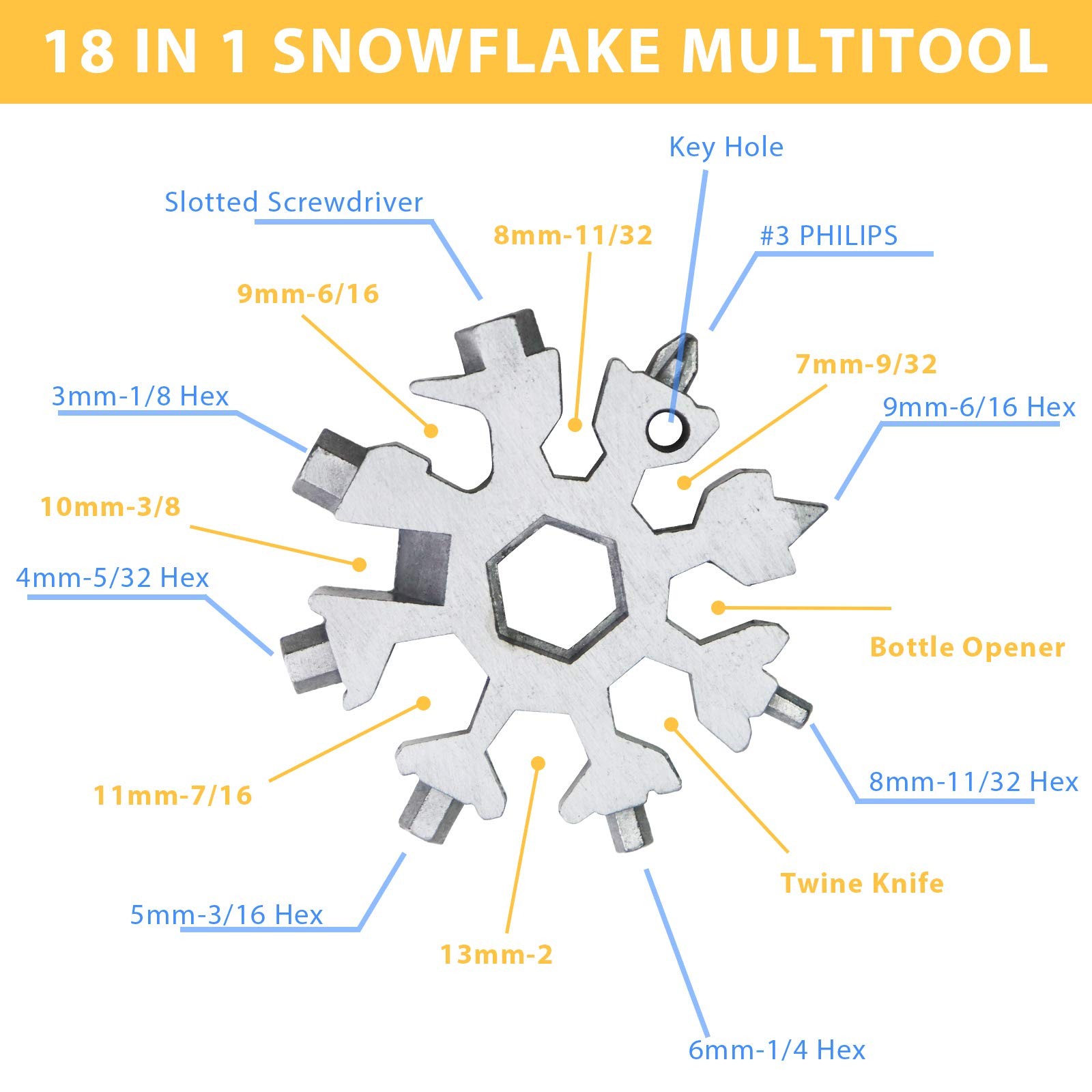 6 Packs Snowflake Multi Tool,18 in 1 Snowflake Multitool,Snowflake Wrench/Bottle