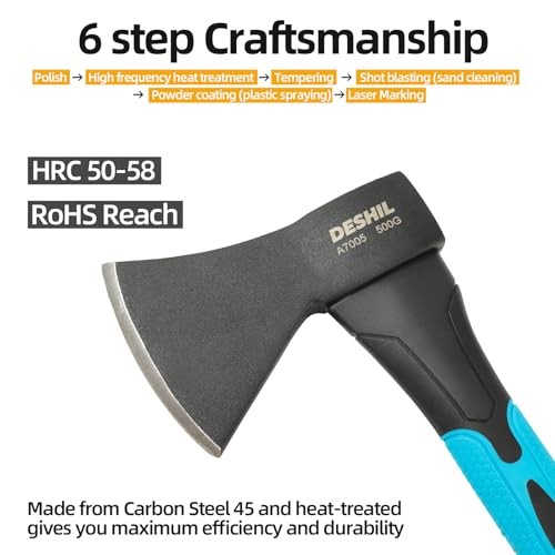 10″ Outdoor Hatchet Carbon Steel Camping Axe Fiberglass Handle Blue Tool