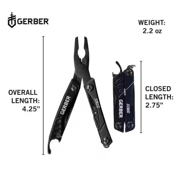 GERBER Dime 10-in-1 Multi-Tool Black Stainless Steel Pliers Wire Cutter Driver