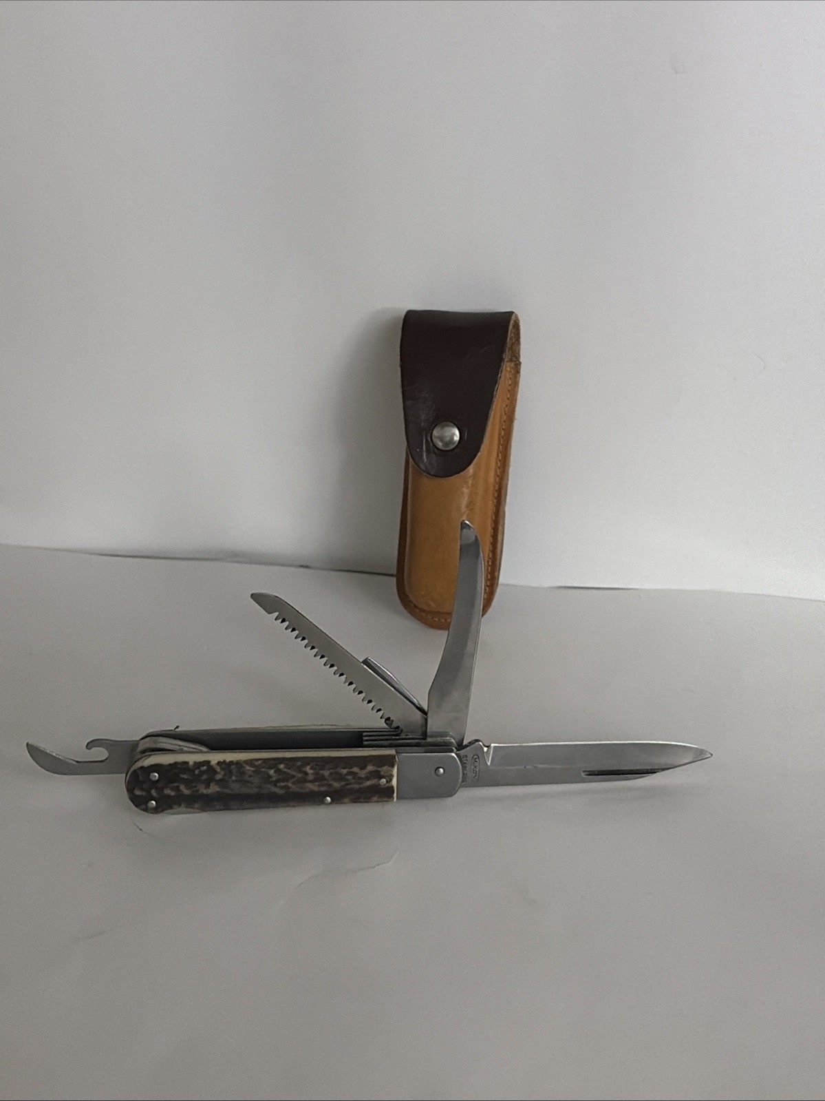 Vintage Mikov Czecho Slovakia Antlers Griff Stainless Steel Folding Knife