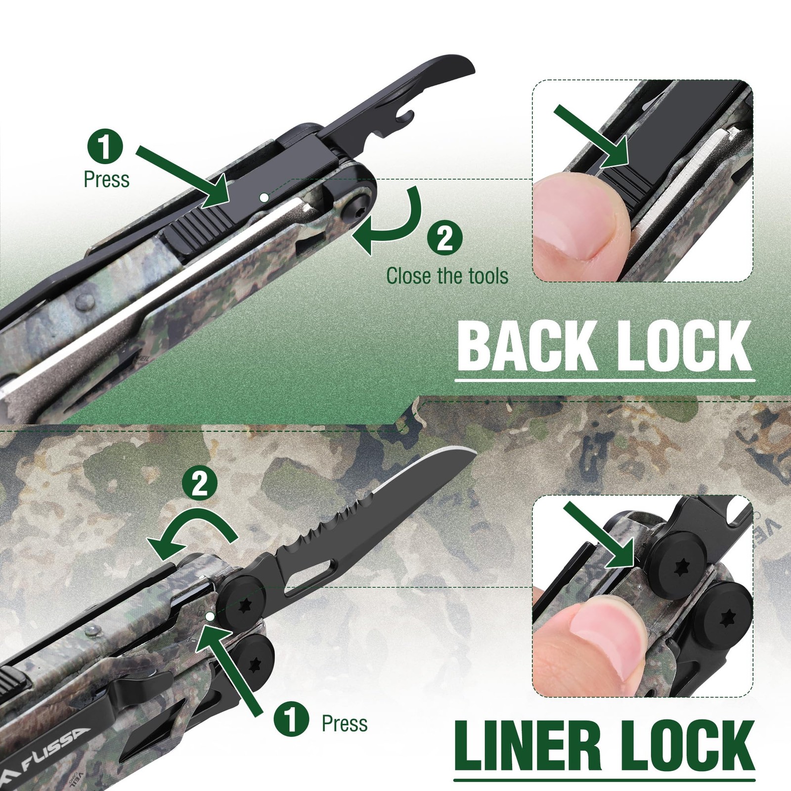 Multitool, 18 in 1 Camo Multitool Pliers with Fire Starter, Window Breaker, W…
