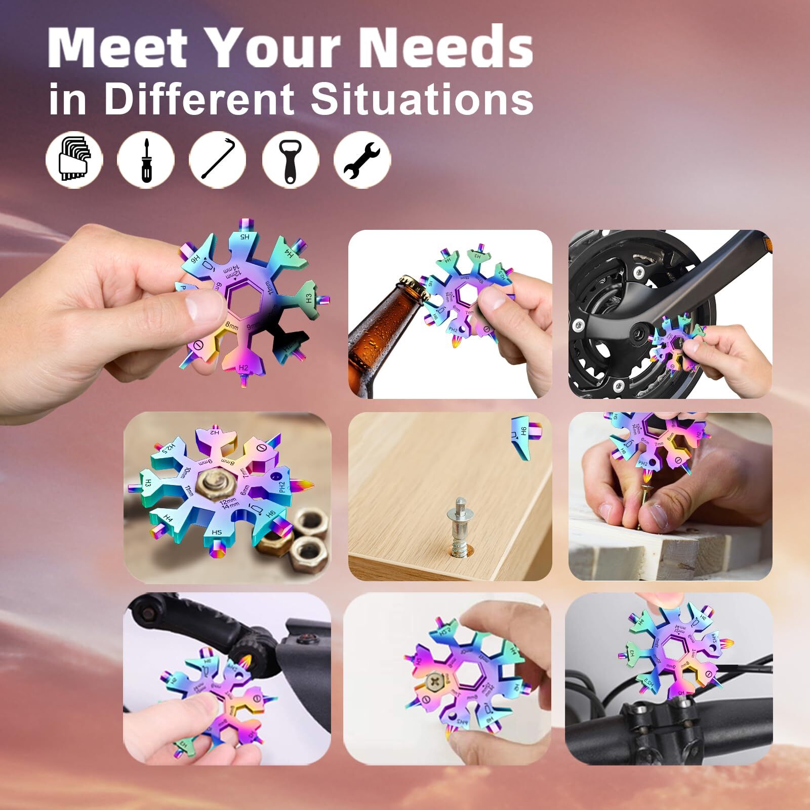 18 In 1 Snowflake Multi Tool Phillips Flat Screwdriver Kit/wrench/bottle Opener