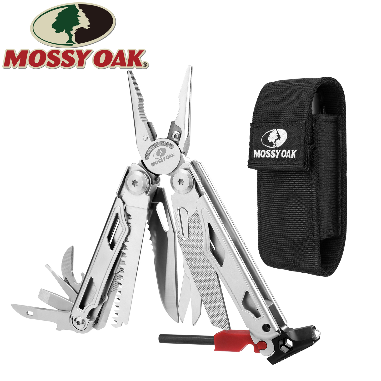 MOSSY OAK 19-in-1 Stainless Steel Multitool Pocket Knife Survival Tool w/Sheath