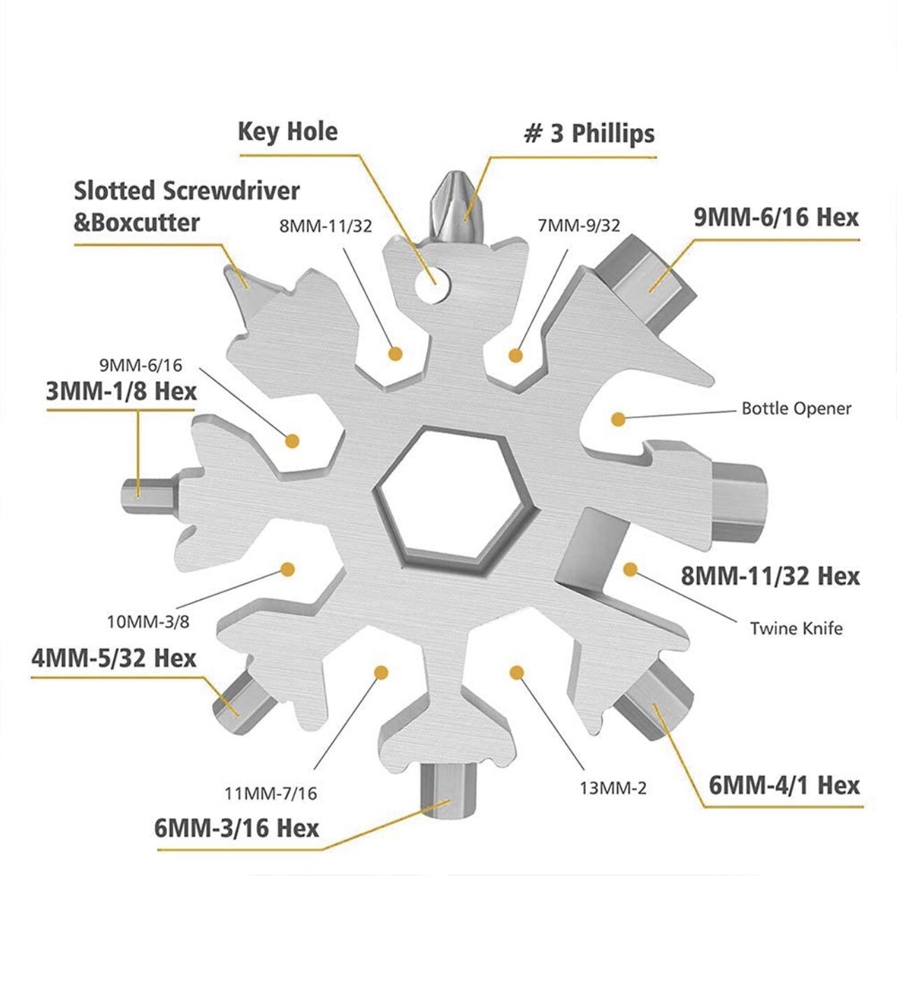 2 -18 In 1 MultiTool Portable Stainless Snowflake Shape Key Chain Screwdriver US