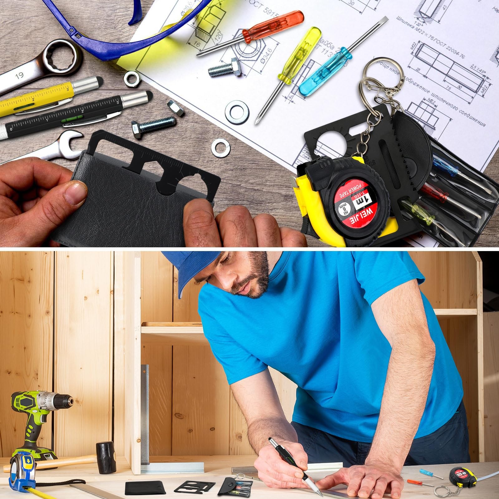 48 Pcs Mini Screwdriver Tape Keychain Set Multitool Pen Card Father’s Gifts B…
