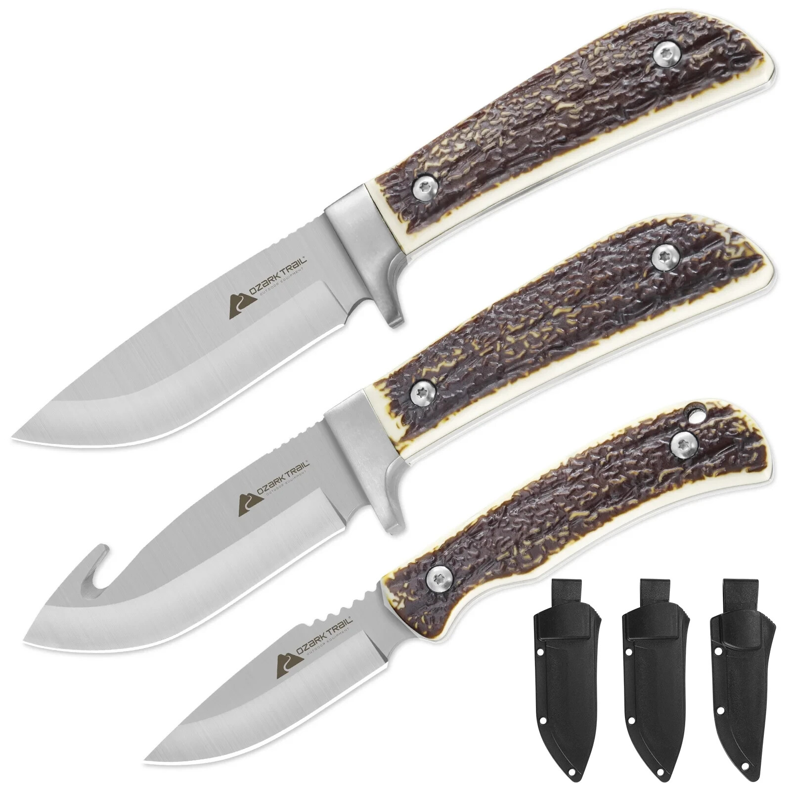 Ozark Trail 6 Pieces Combo Knife Set 8.5″ Fixed Blade & Gut Hook 7.25″ Skinner